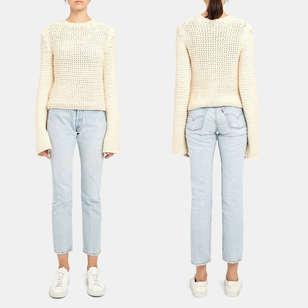 Theory NWT New $395 Theory Mesh Knit Long Sleeve Natural Cotton Bl Size S / US 4 / IT 40 - 1 Thumbnail