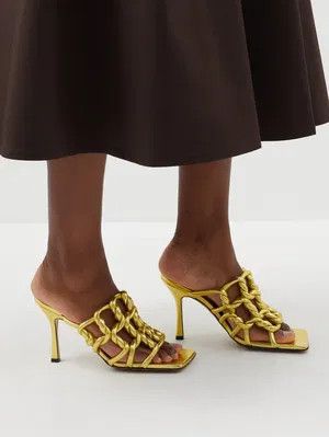 o1bcso1str0924 Stretch Twist Sandal Mules in Gold