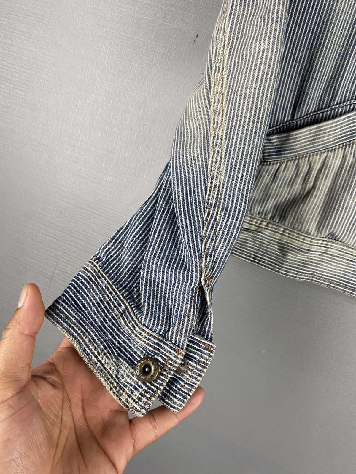 Issey Miyake Vintage Tete Homme Blue and White Striped Denim Jacket Size US M / EU 48-50 / 2 - 3 Thumbnail