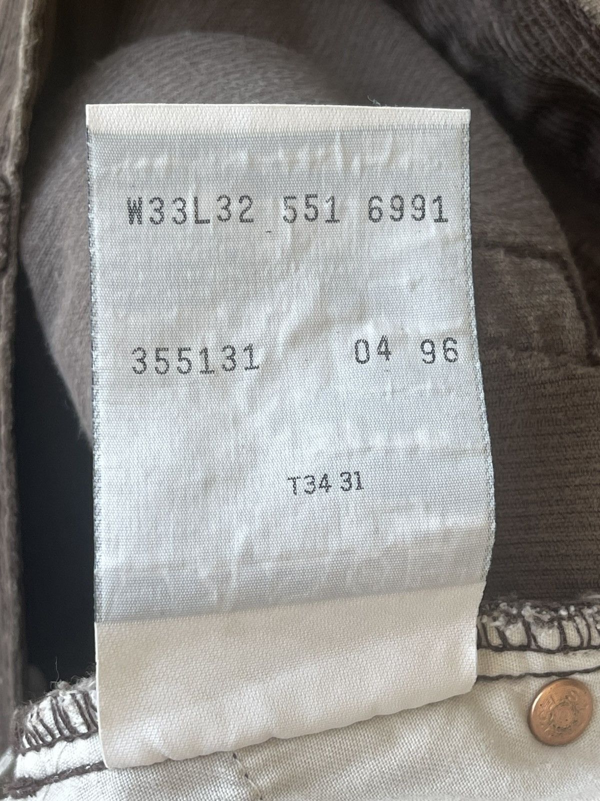 Levi's 551 White Tab Straight Fit Corduroy 5 Pocket Jeans Pants 90s Size US 31 - 10 Thumbnail
