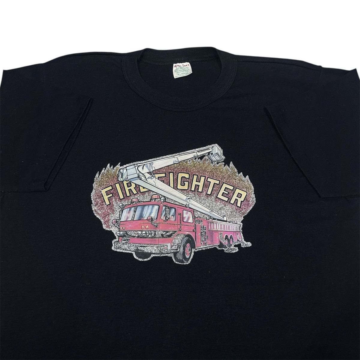 Vintage Vintage 80s Firefighter Iron On Center Logo Tshirt Size US L / EU 52-54 / 3 - 2 Thumbnail
