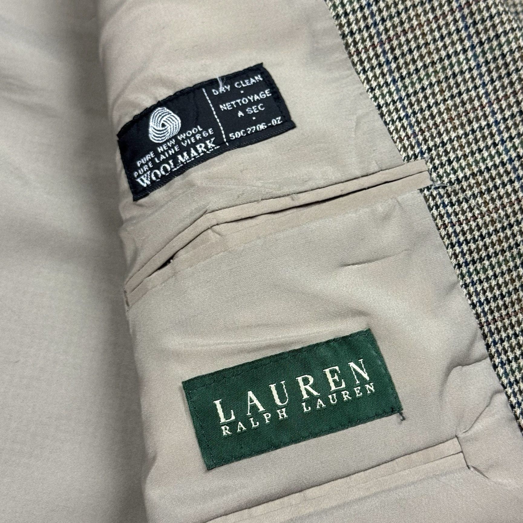 Ralph Lauren VINTAGE Lauren Ralph Lauren Men Sport Coat Blazer Houndstooth Beige 42R Wool Silk 2-Button Notch Lapel Single-Breasted Regular Discount Mature 42 Mens Size 42R - 4 Thumbnail