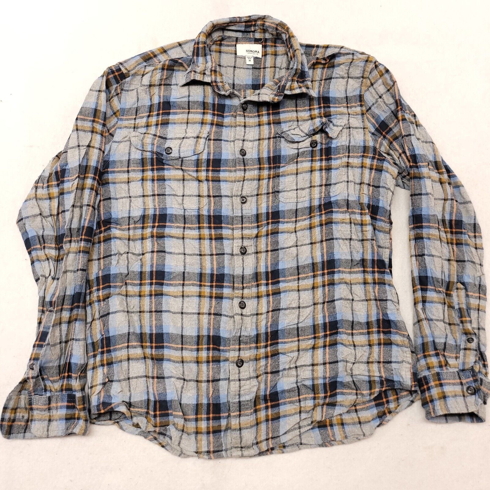 Sonoma Sonoma Madras Flannel Casual Shirt Mens Size Medium M Gray Size US M / EU 48-50 / 2 - 2 Thumbnail