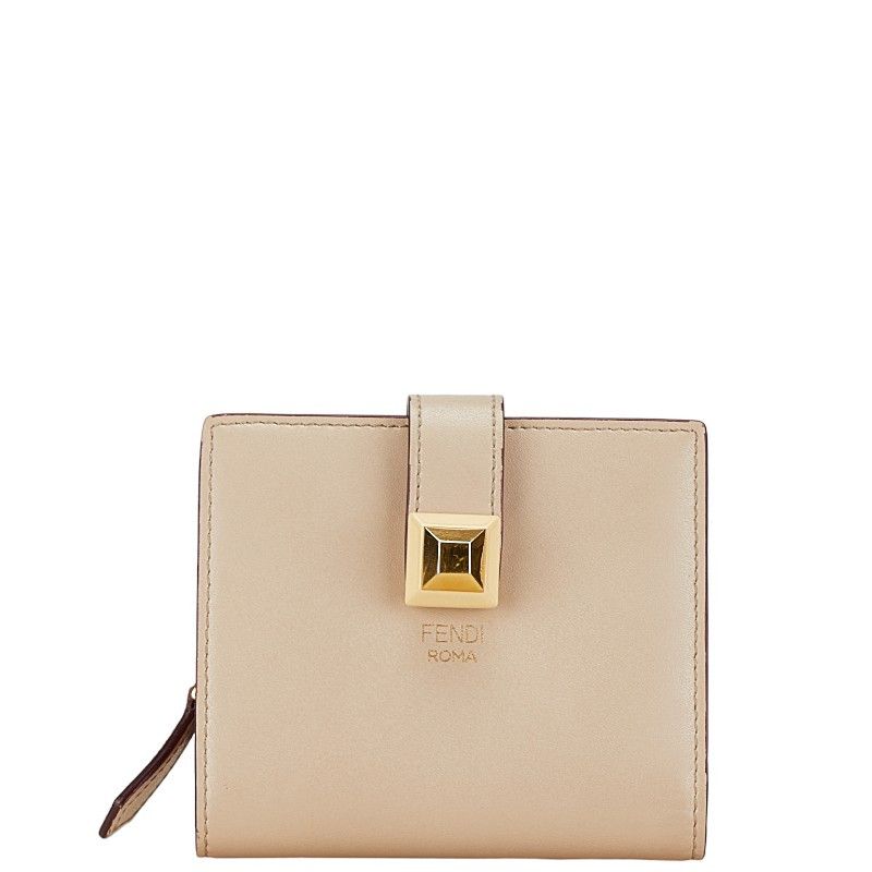 Fendi Fendi Fendi Leather Studded Bifold Wallet Beige Pink Leather Short Wallet in Very Good Condition Size ONE SIZE - 1 Thumbnail
