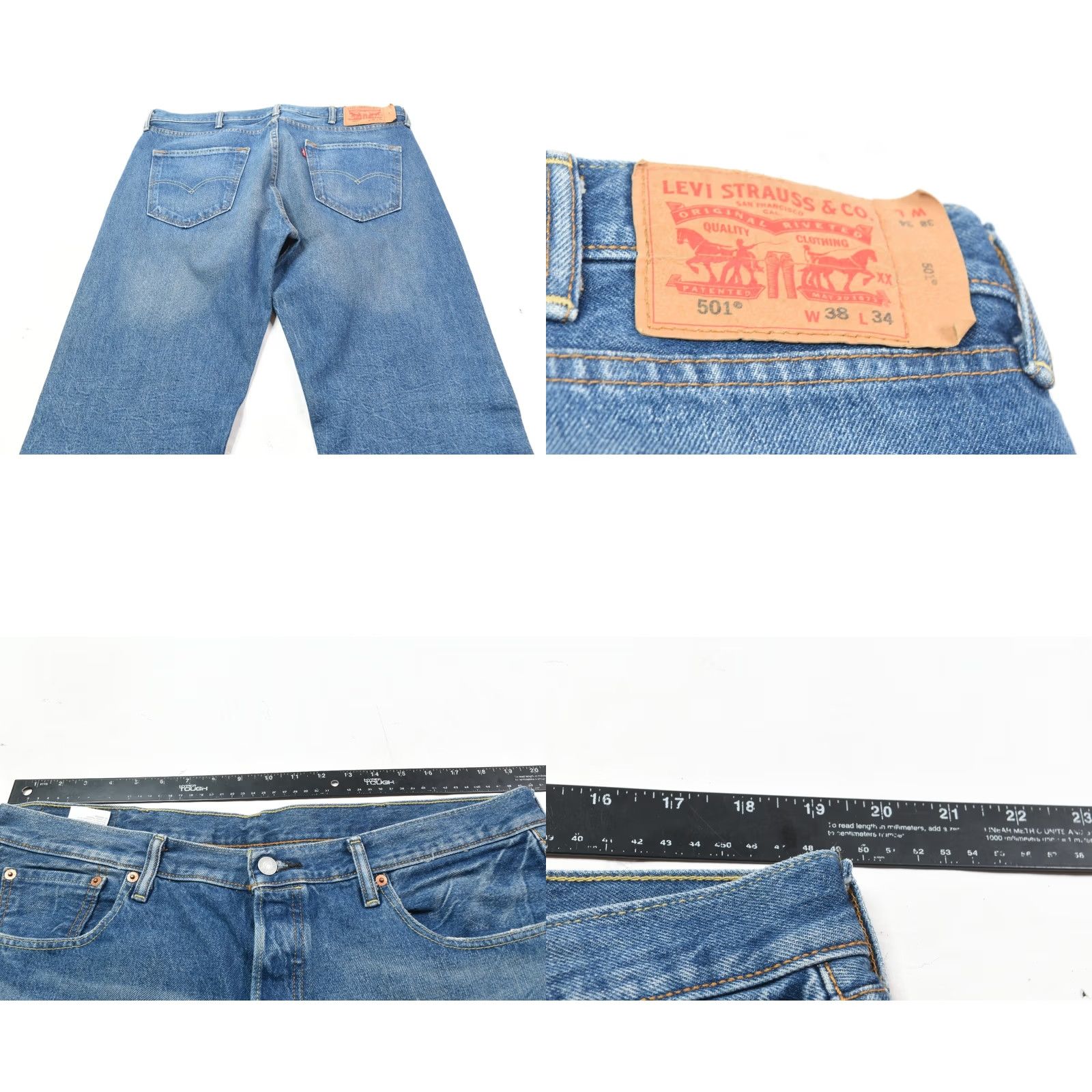 Levi's Levi's 501 Jeans Mens 38x34 Blue Straight Button-Fly Distressed Regular Inseam 35 in Denim Cotton Pattern Solid Jeans Mens Blue 501 Series Size US 38 / EU 54 - 8 Thumbnail