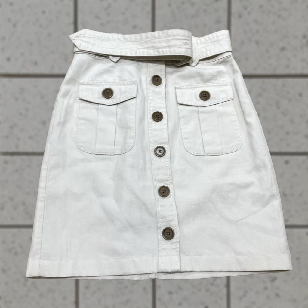 Vintage VINTAGE Military Button Front Twill Mini Skirt Women Petite 0 Belted Retro Cream 26x17 Size 25" / US 0 / IT 36 - 1 Thumbnail