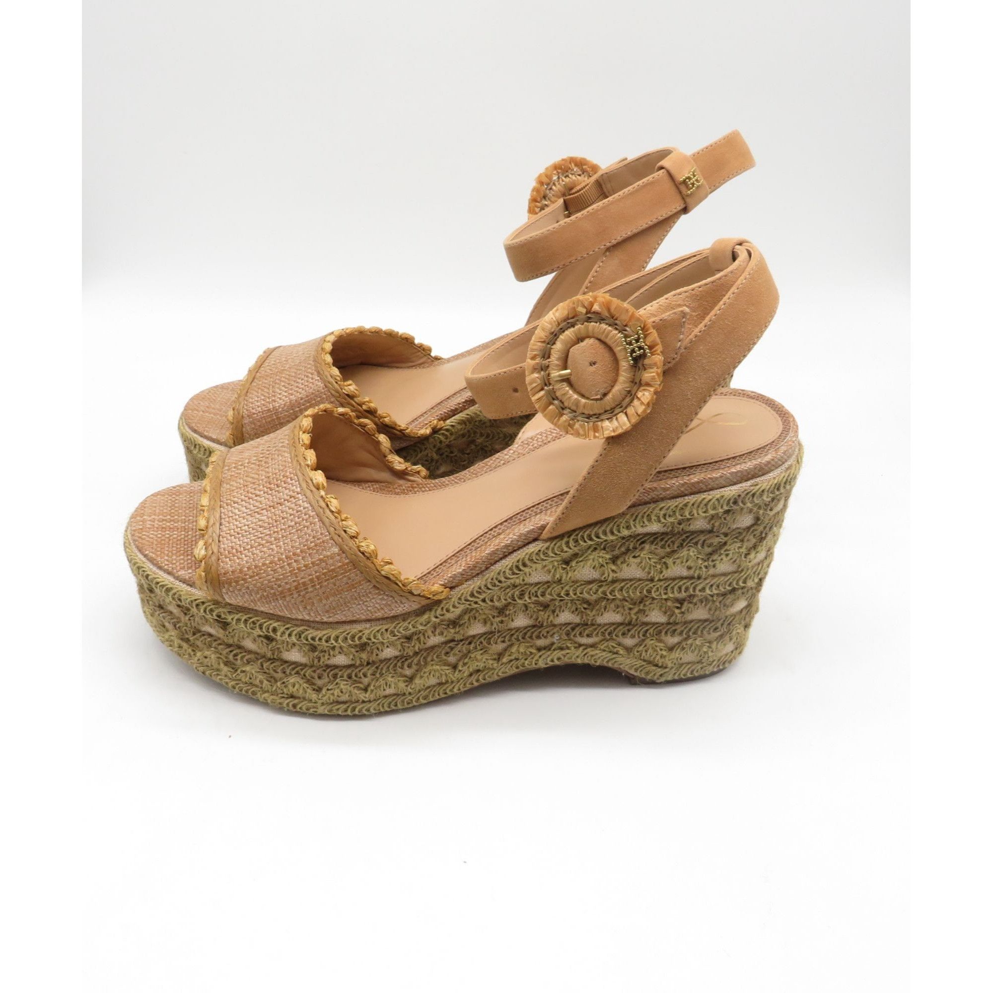 Sam Edelman Sam Edelman Amber Tan Raffia Suede Platform Wedge Sandals US Size US 10 / IT 40 - 5 Thumbnail