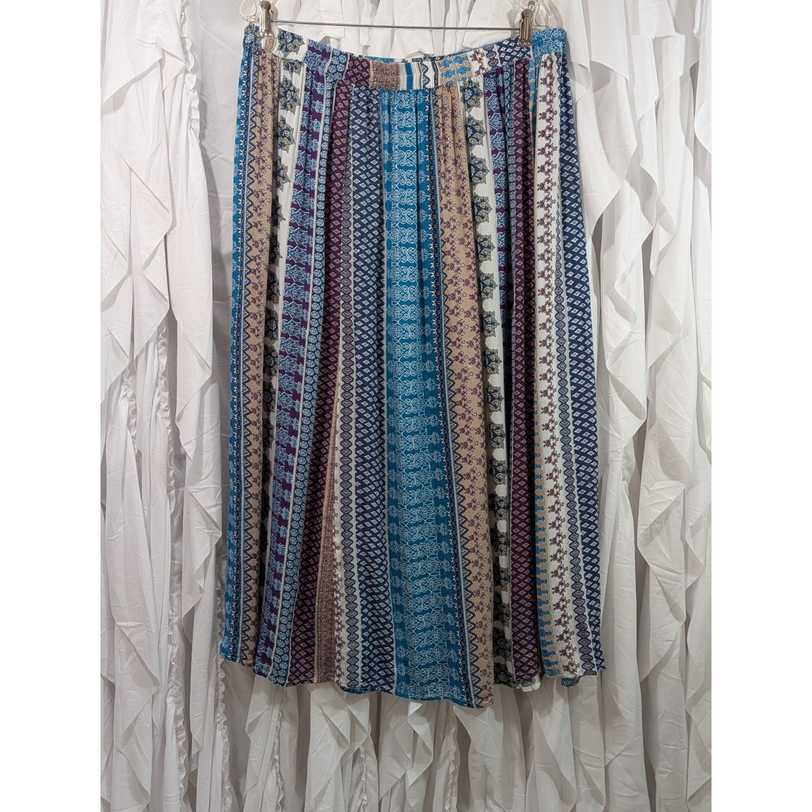 Other Vintage Anthony Richards Boho XL Rayon Maxi Skirt Blue Size 38" / US 16 / IT 52 - 1 Thumbnail