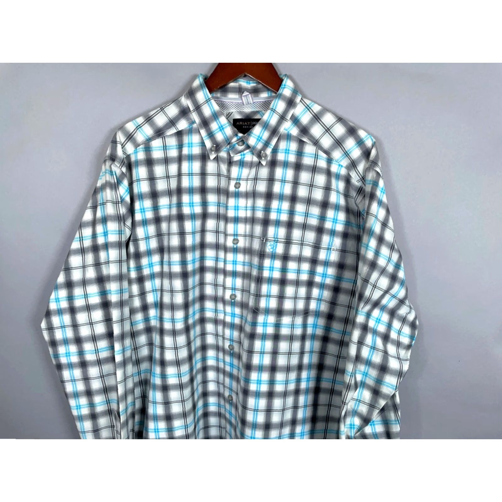 Ariat Ariat Pro Series Shirt Adult XL White Blue Gray Check Long Sleeve Workwear Size US XL / EU 56 / 4 - 4 Thumbnail