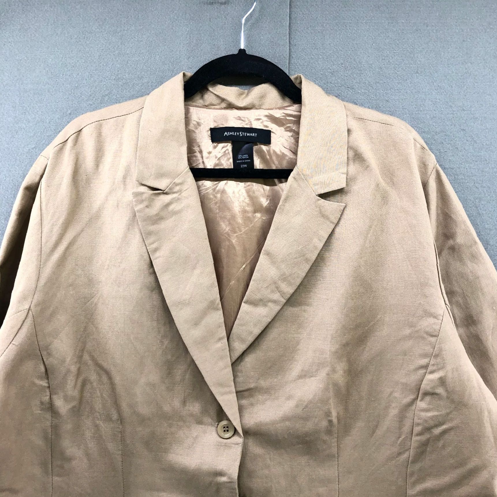 Vintage Ashley Stewart Blazer Womens 22W Beige Linen Blend 2 Button Career Casual Blazer Size 3XL / US 20-22 - 3 Thumbnail
