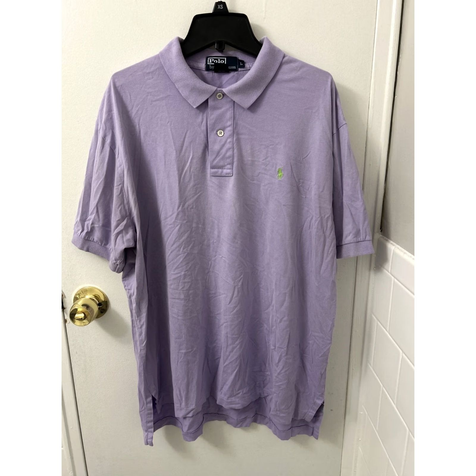 Polo Ralph Lauren VINTAGE Polo Ralph Lauren Shirt Mens L Purple Green Pony Short Sleeve Collared Button Knit Cotton Classic Casual Preppy Designer 90s / 00s Mens Size US L / EU 52-54 / 3 - 2 Thumbnail