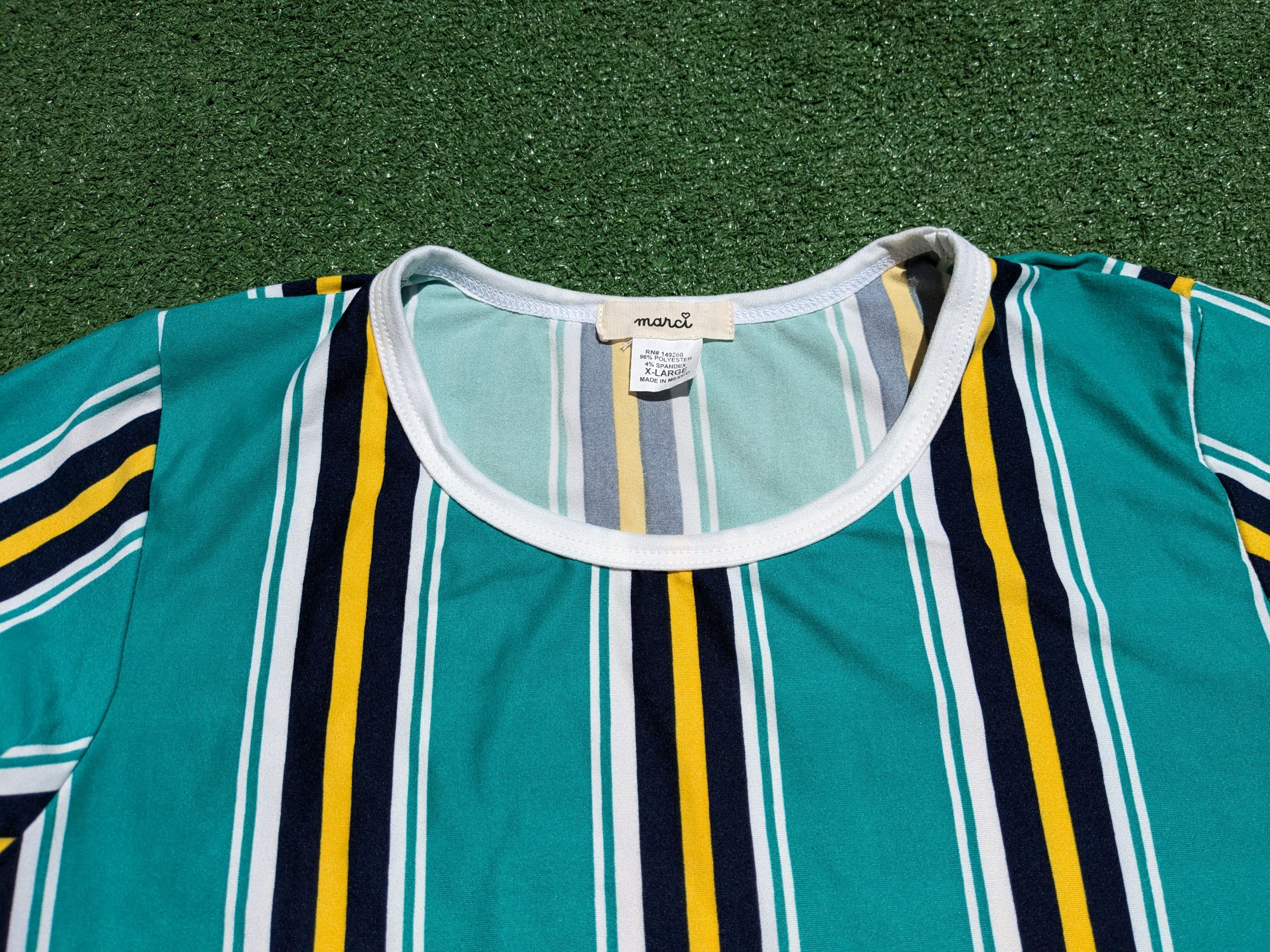 Designer Marci Womens Juniors Green Blue White Yellow Striped Shirt Size XL / US 12-14 / IT 48-50 - 7 Thumbnail