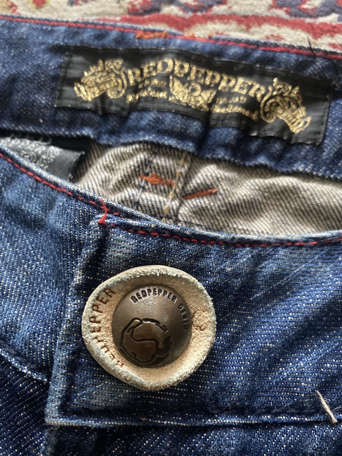 Ed Hardy × In The Attic Red Pepper Embroidered Pocket Flared Denim Jeans Size US 27 - 10 Thumbnail