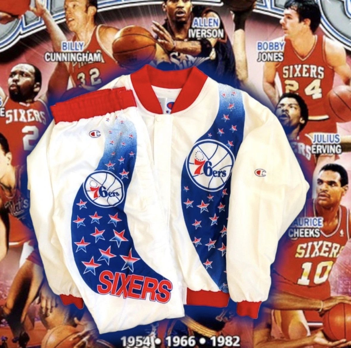 Champion 💎 ViNTaGE 💎💯% AuTHeNTiC 76’eRs CHaMPioN 🏆 WaRM-Up 🏀 Size US 31 - 1 Thumbnail