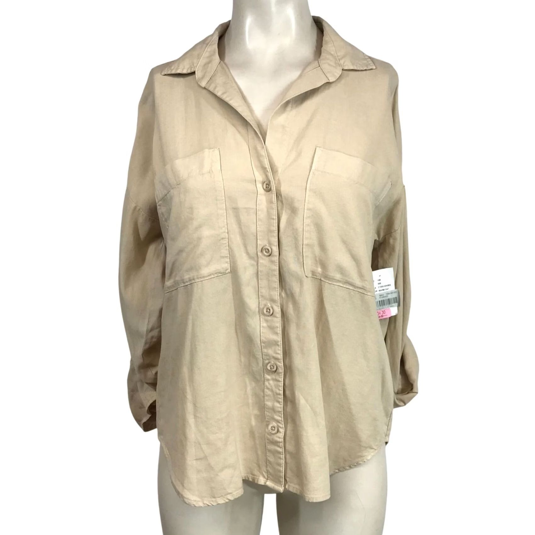 CLOT CLOTH & STONE WOMEN'S S SMALL WARM OAT LONG SLEEVE BUTTON UP TOP SHIRT Size S / US 4 / IT 40 - 2 Thumbnail