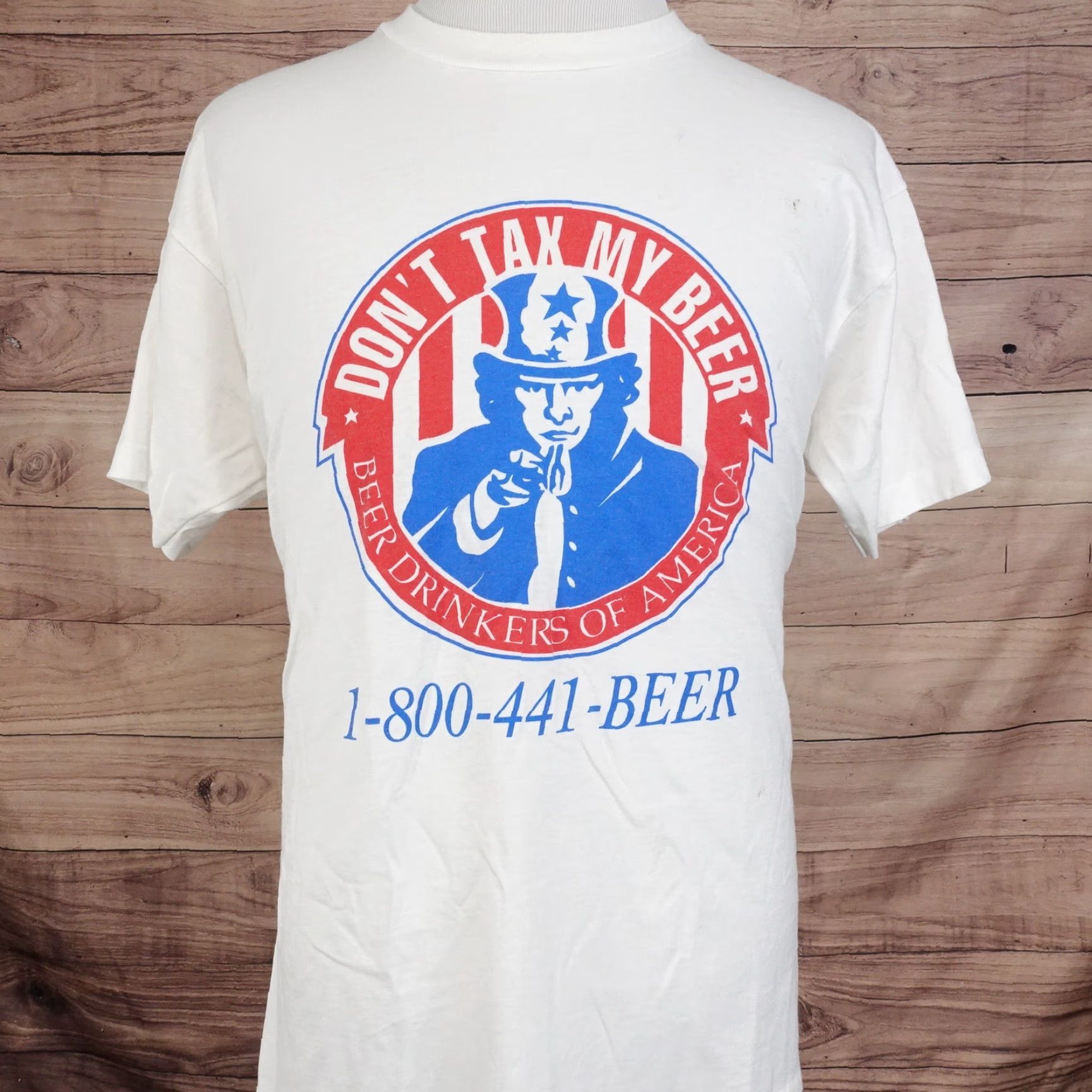 Fruit Of The Loom VINTAGE Fruit of the Loom DON'T TAX MY BEER DRINKERS OF AMERICA T-SHIRT XL White Single Stitch USA Mens Size US XL / EU 56 / 4 - 2 Thumbnail