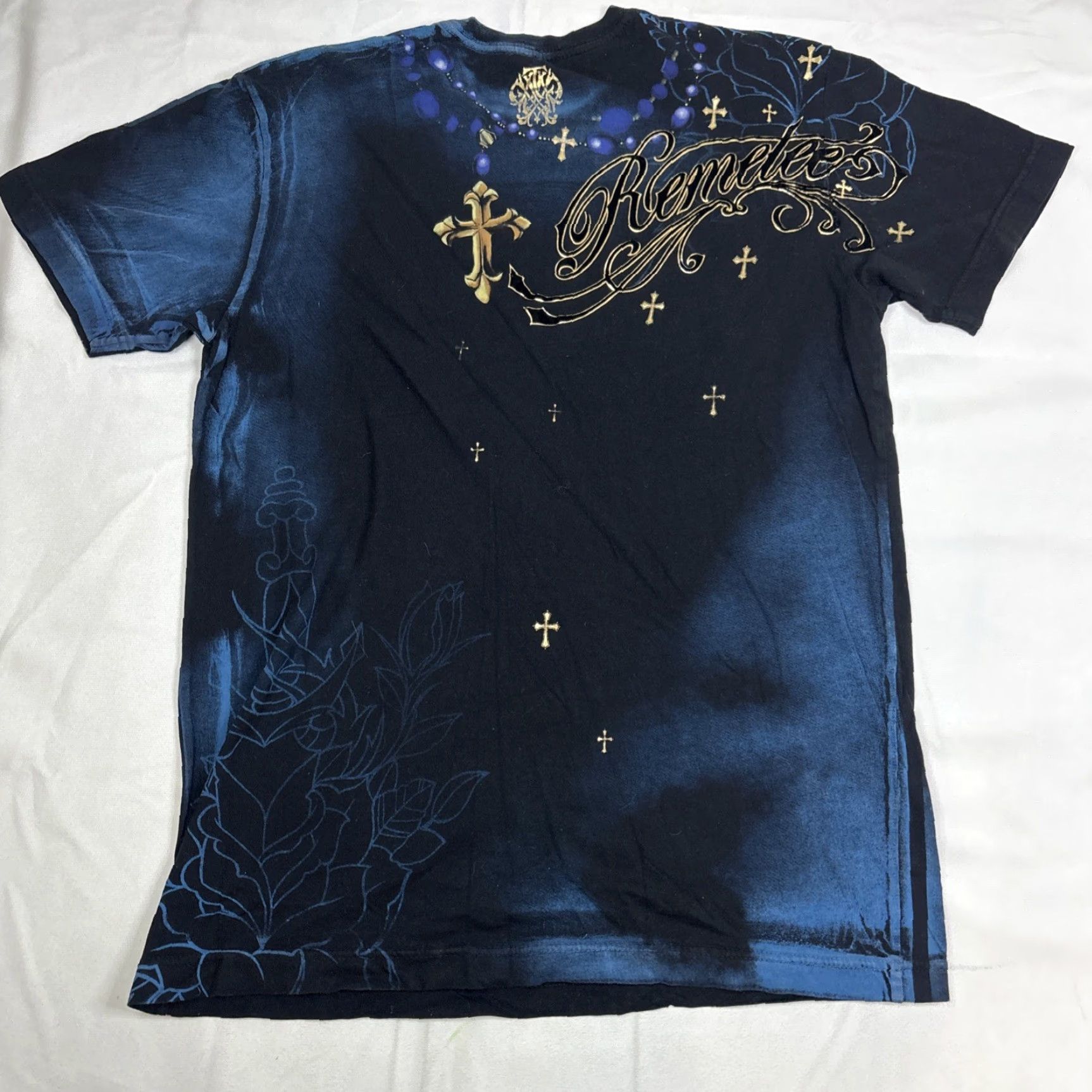Vintage Remetee T Shirt Men’s Large Rosary Prayer Hands Skeleton Rose Cross Jesus Bead Black L Mens Size US L / EU 52-54 / 3 - 4 Thumbnail