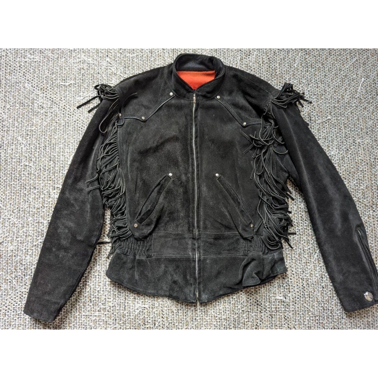 Harley Davidson VINTAGE Harley-Davidson Motorcycle Jacket Women M Black Leather Split-Suede Western Fringe USA Made Size M / US 6-8 / IT 42-44 - 3 Thumbnail