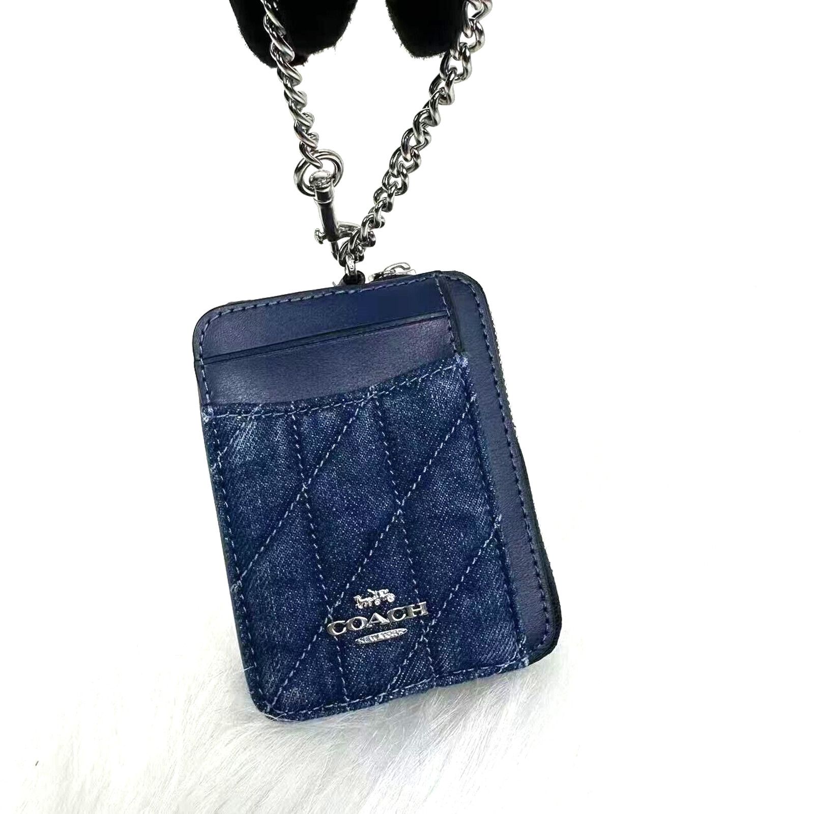 Coach Zip Card Case With Quilting In Denim Car26 NWT in Blue, Women's