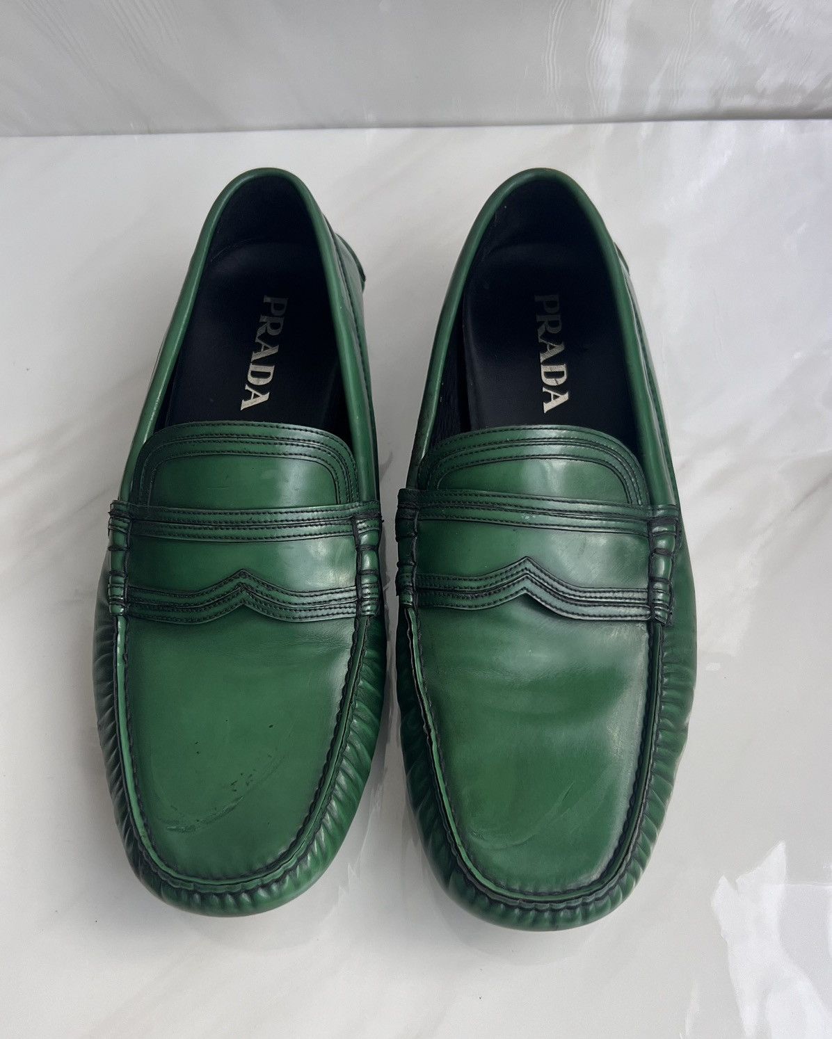 Prada Prada Green Leather Moccasin slip on Penny loafers Size US 10.5 / EU 43-44 - 11 Thumbnail