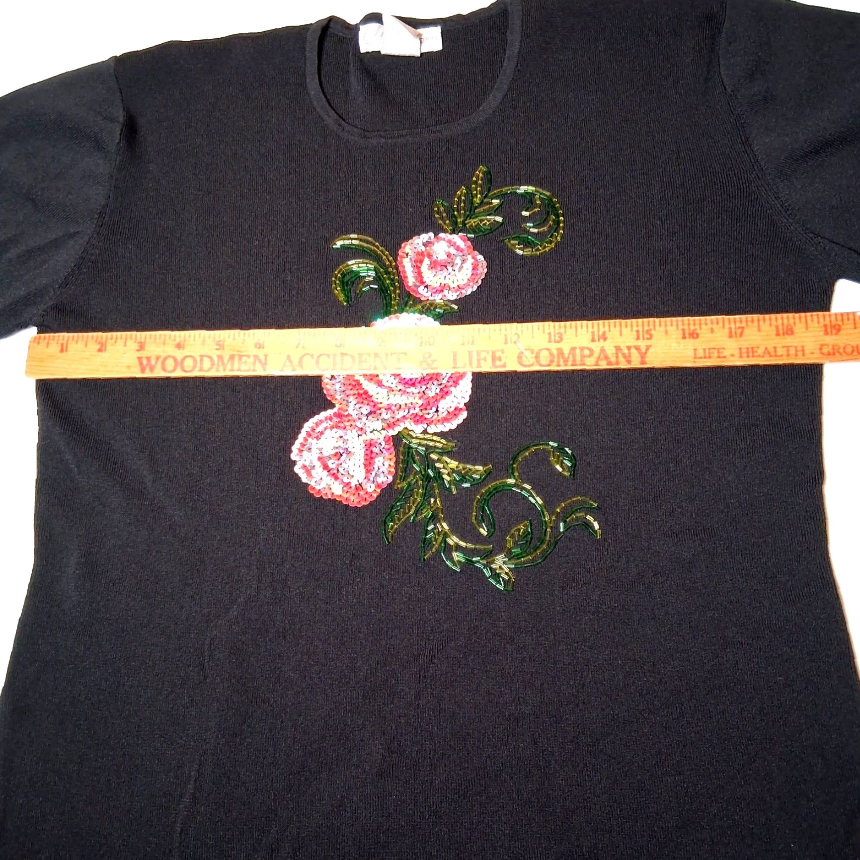 Vintage VINTAGE Dressbarn Sweater Women XL Black Beaded Sequin Pink Rose Roses Sleeve 3/4 Round Neck Pullover Knit Size XL / US 12-14 / IT 48-50 - 3 Thumbnail