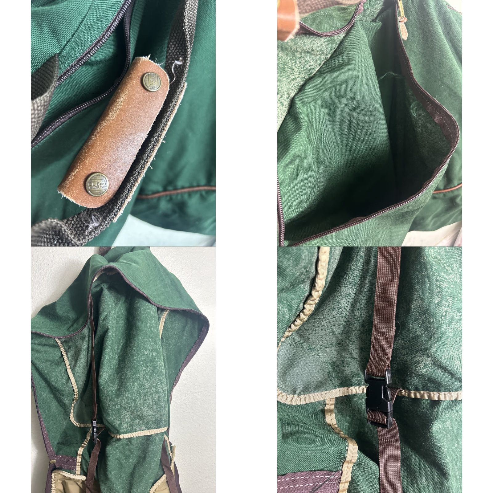 Vintage VINTAGE L.L. Bean Bag Duffel Travel Carry On 23"x16"x7" Green Leather Canvas Maroon Brass Hardware Womens Men’s Travel Bag Size ONE SIZE - 11 Thumbnail