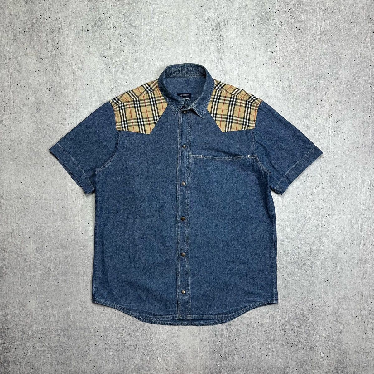 Burberry × Vintage Burberry Denim Shirt Nova Check Stud Buttons Size US L / EU 52-54 / 3 - 1 Thumbnail