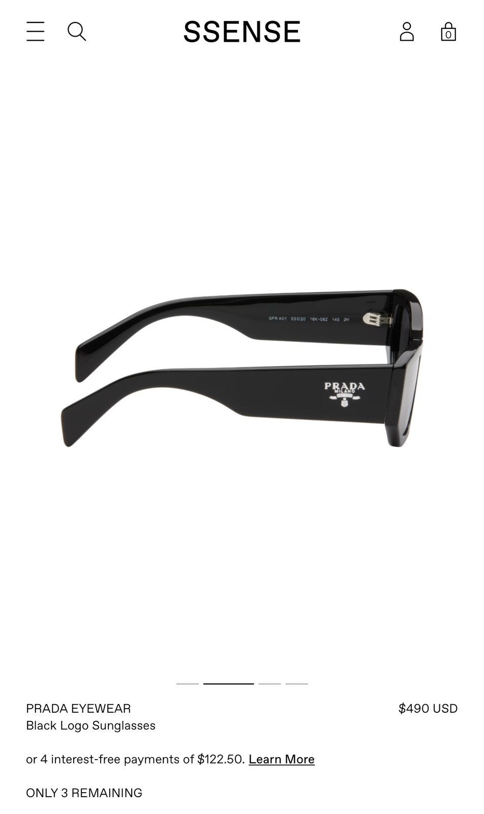 Prada Prada Black Logo Sunglasses Size ONE SIZE - 3 Thumbnail