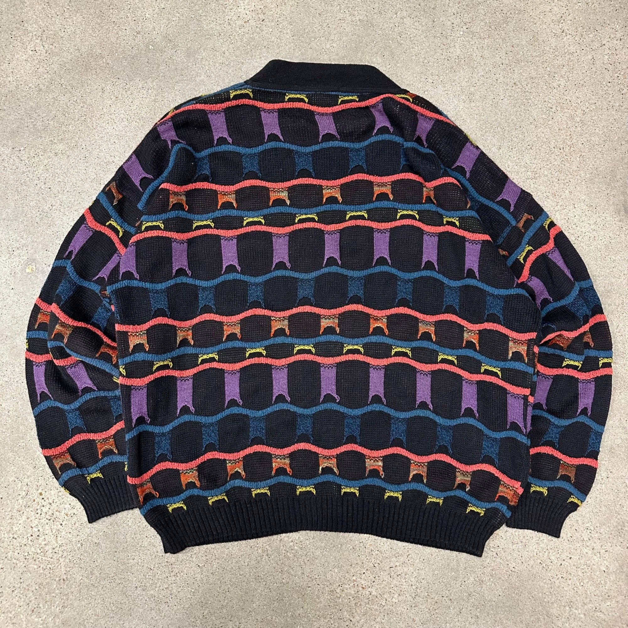 Pronto Uomo × Vintage Vintage Pronto-Uomo Unique Patterned Knit Cardigan Sweater Size US L / EU 52-54 / 3 - 3 Thumbnail