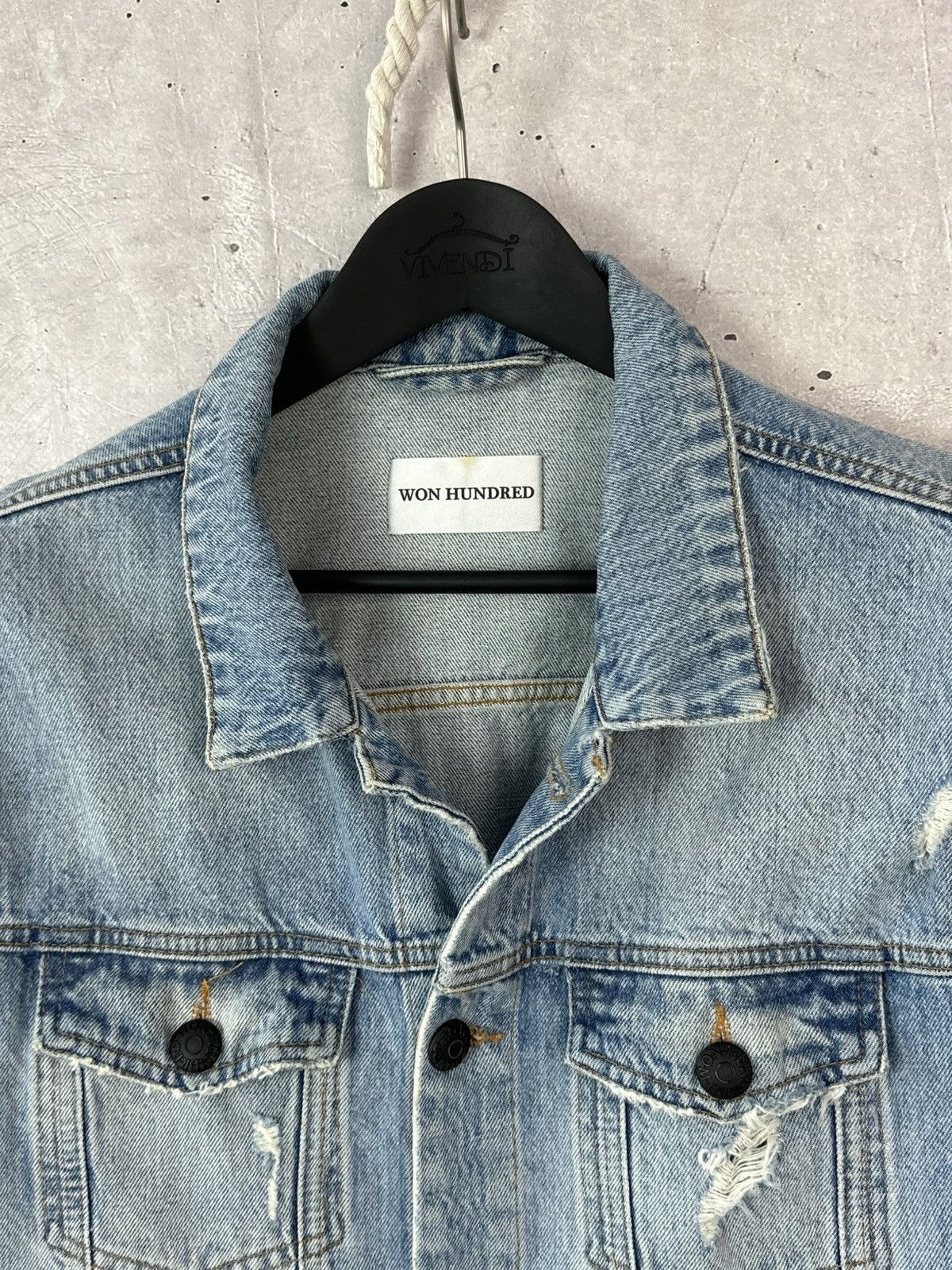Won Hundred Won Hundred Distressed Washed Blue Men’s Denim Jacket Size US L / EU 52-54 / 3 - 4 Thumbnail