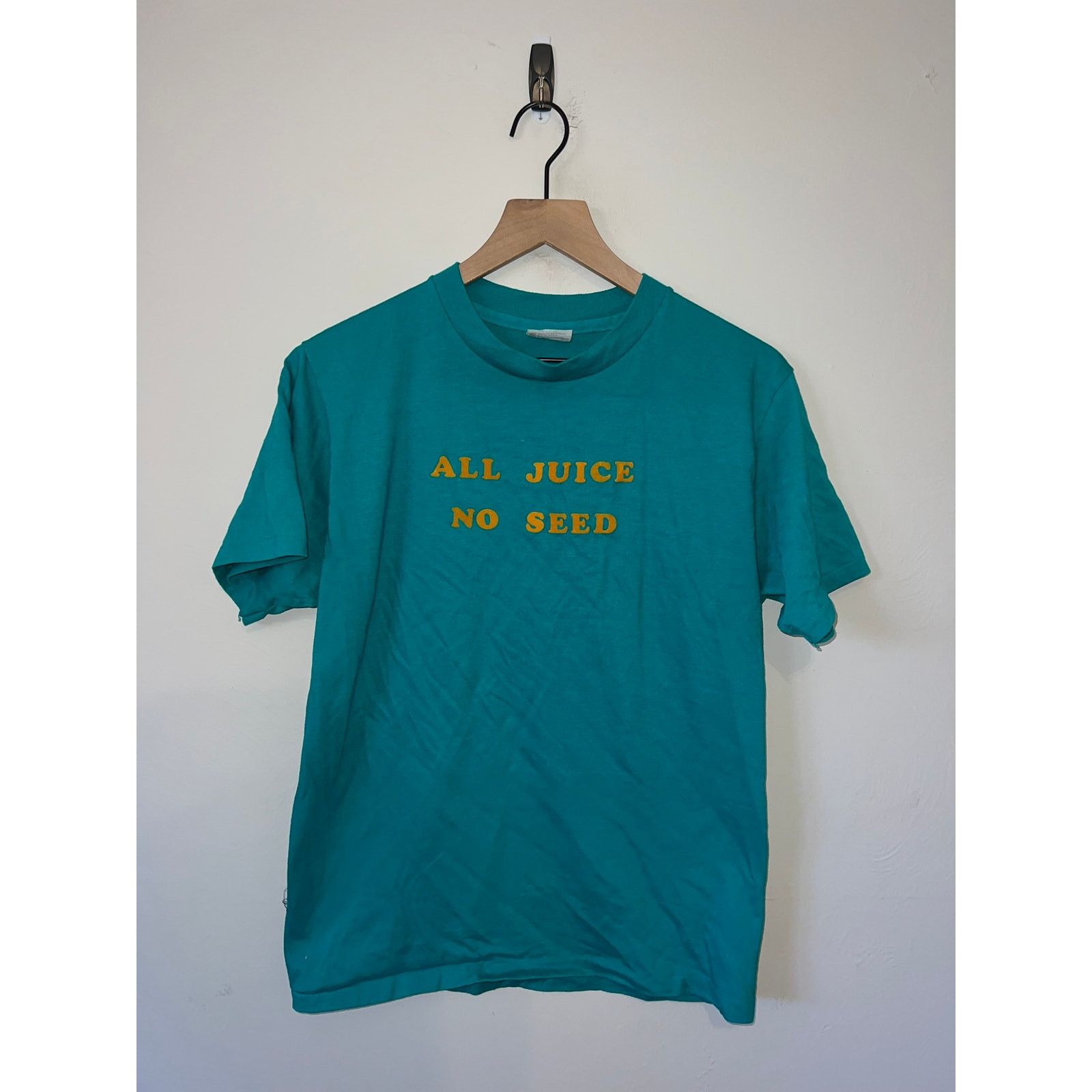 Hanes Vintage All Juice No Seed Shirt 80s Teal Tee VTG 1980s M Size US M / EU 48-50 / 2 - 1 Thumbnail