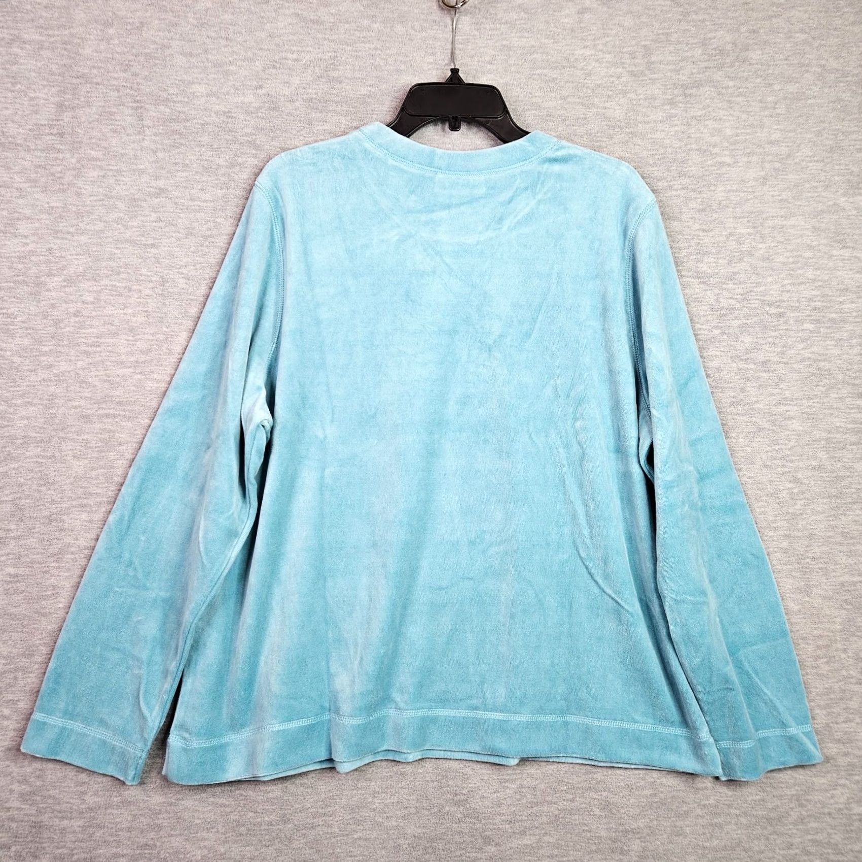 Vintage Appleseed's Women XL Light Aqua Velour Long Sleeve Sweatshirt Pullover Casual Blue White Tags/Label? Size XL / US 12-14 / IT 48-50 - 2 Thumbnail