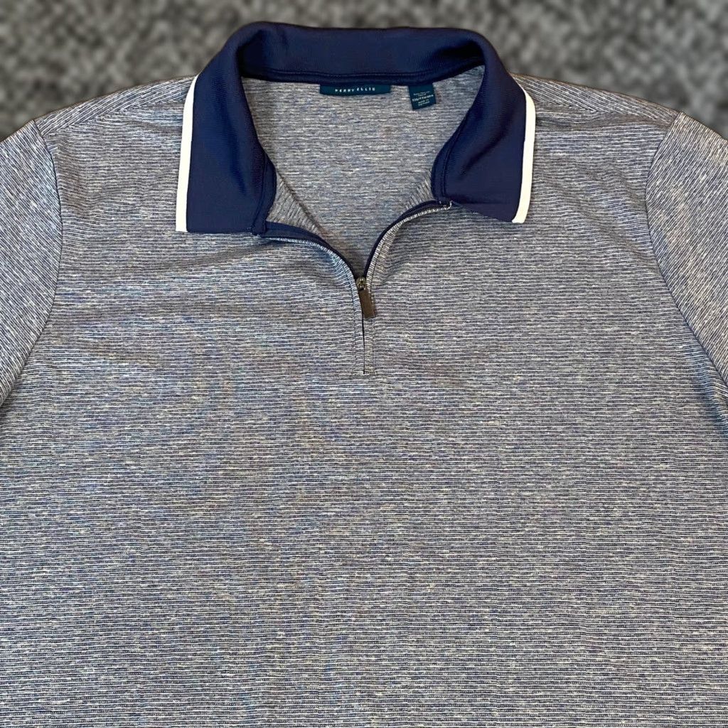 Perry Ellis Perry Ellis Polo Shirt Mens XXL Blue Heather Short Sleeve 1/4 Zip Pullover Polo Shirt Big & Tall Contemporary Golf Active Wear Mens Clothing Size US XXL / EU 58 / 5 - 1 Thumbnail