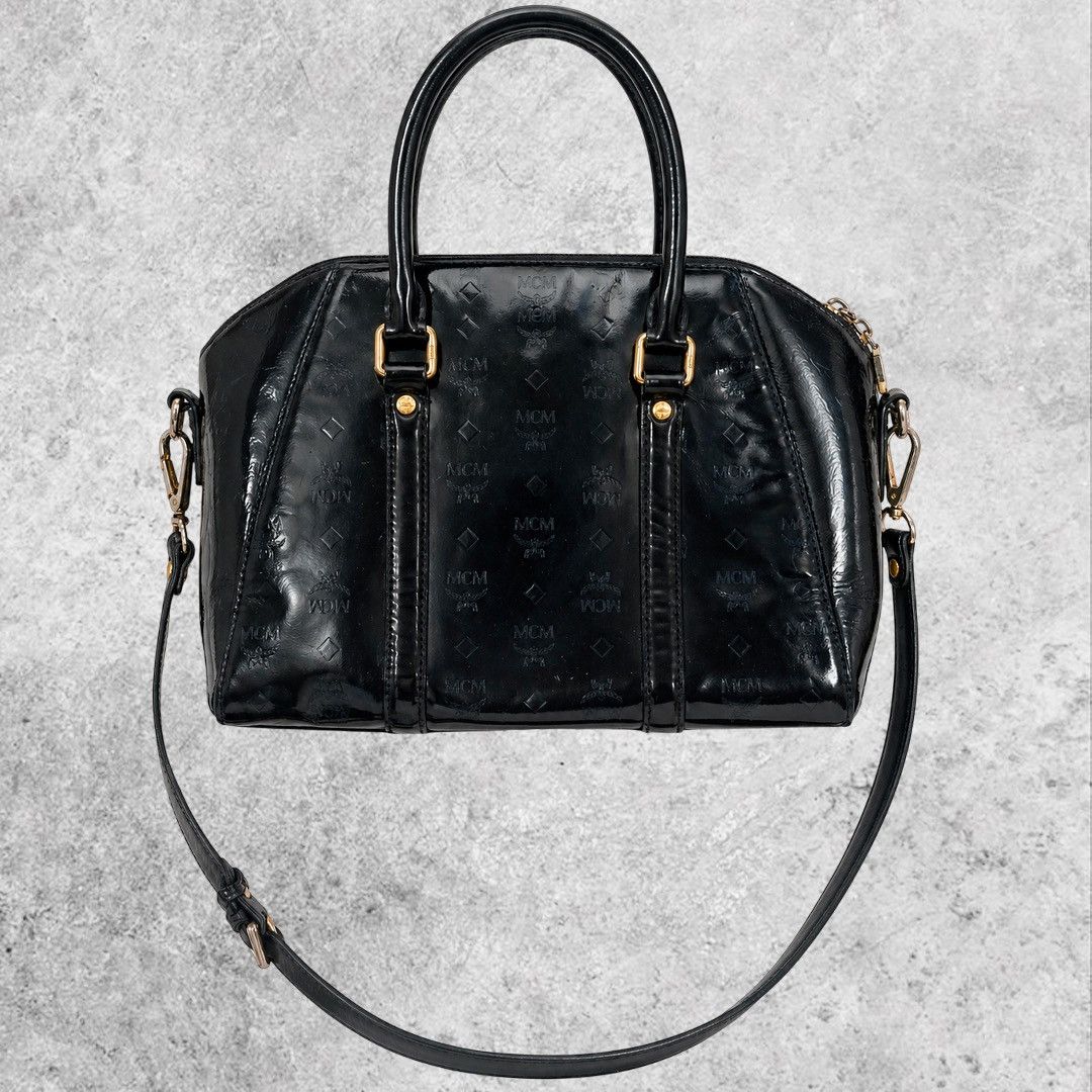 MCM MCM Bag Luxury Patent Monogram Satchel Boston Bag Glossy Size ONE SIZE - 3 Thumbnail