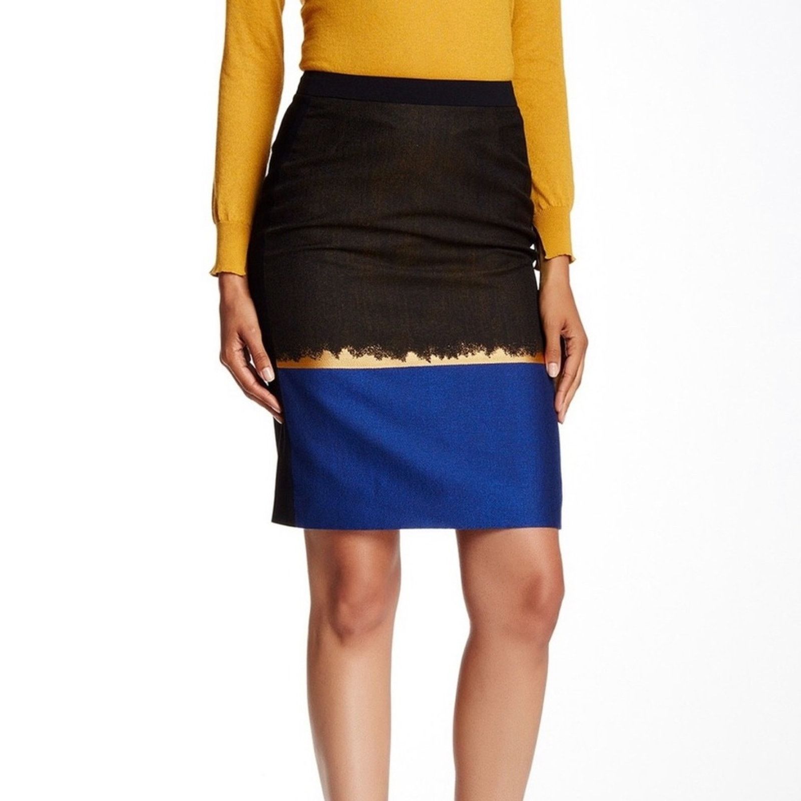 Hugo Boss Hugo Boss Olive Fantasy Blue Dolena Colorblock Pencil Skirt Size 30" / US 8 / IT 44 - 1 Thumbnail