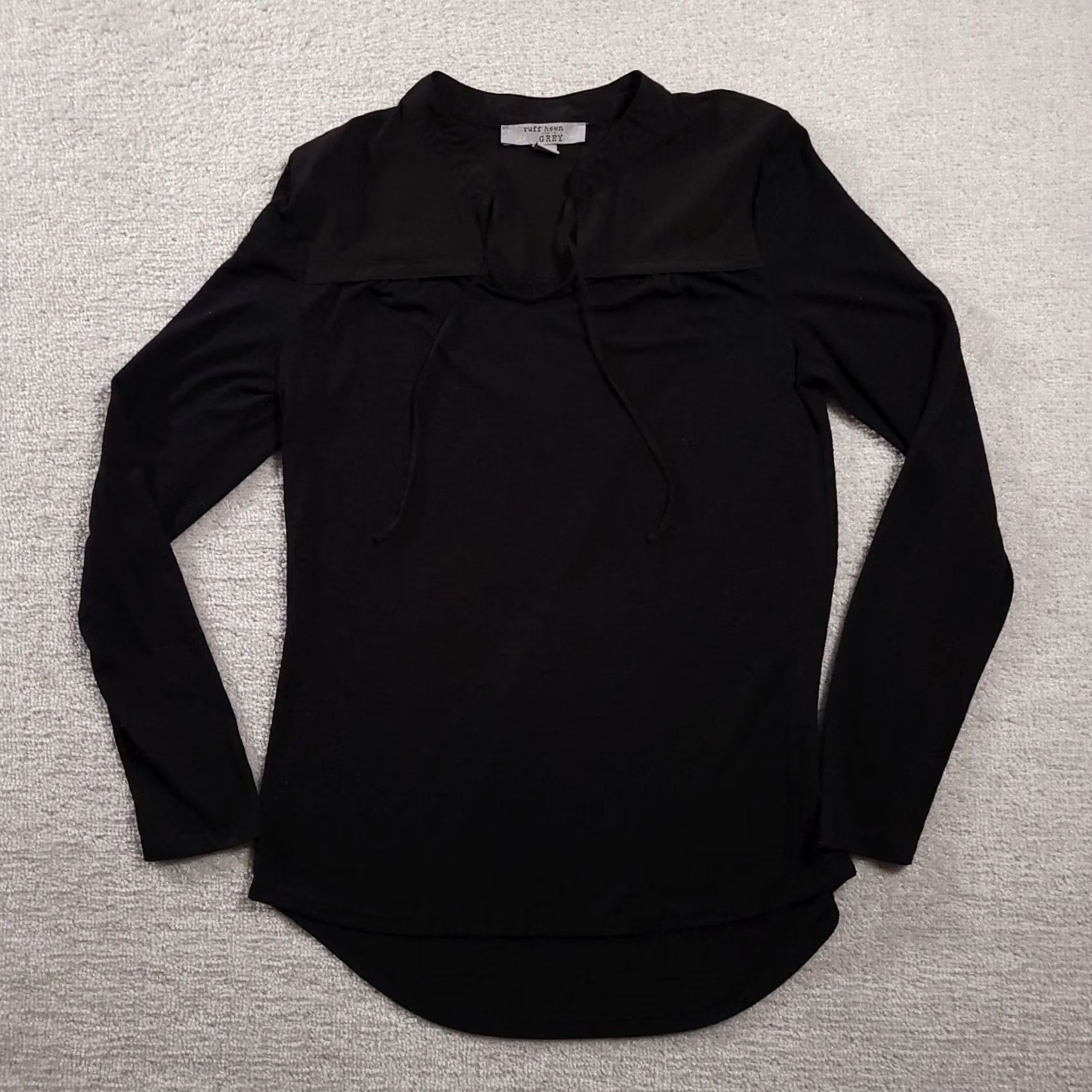 Vintage VINTAGE? No. Ruff Hewn Grey Womens Tunic Top Black V-Neck Long Sleeve Tie Size M Size M / US 6-8 / IT 42-44 - 2 Thumbnail