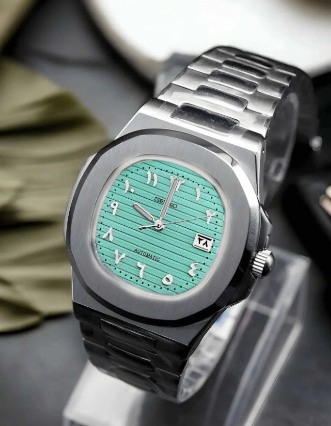 Japanese Brand Seiko Mod Nautilus Arabic Tiffany Blue Dial Steel Watch 41mm Size ONE SIZE - 2 Thumbnail