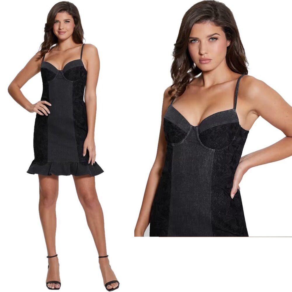 Guess NWT New $168 Guess Lelly Black Denim Mini Dress Size XS Size XS / US 0-2 / IT 36-38 - 2 Thumbnail