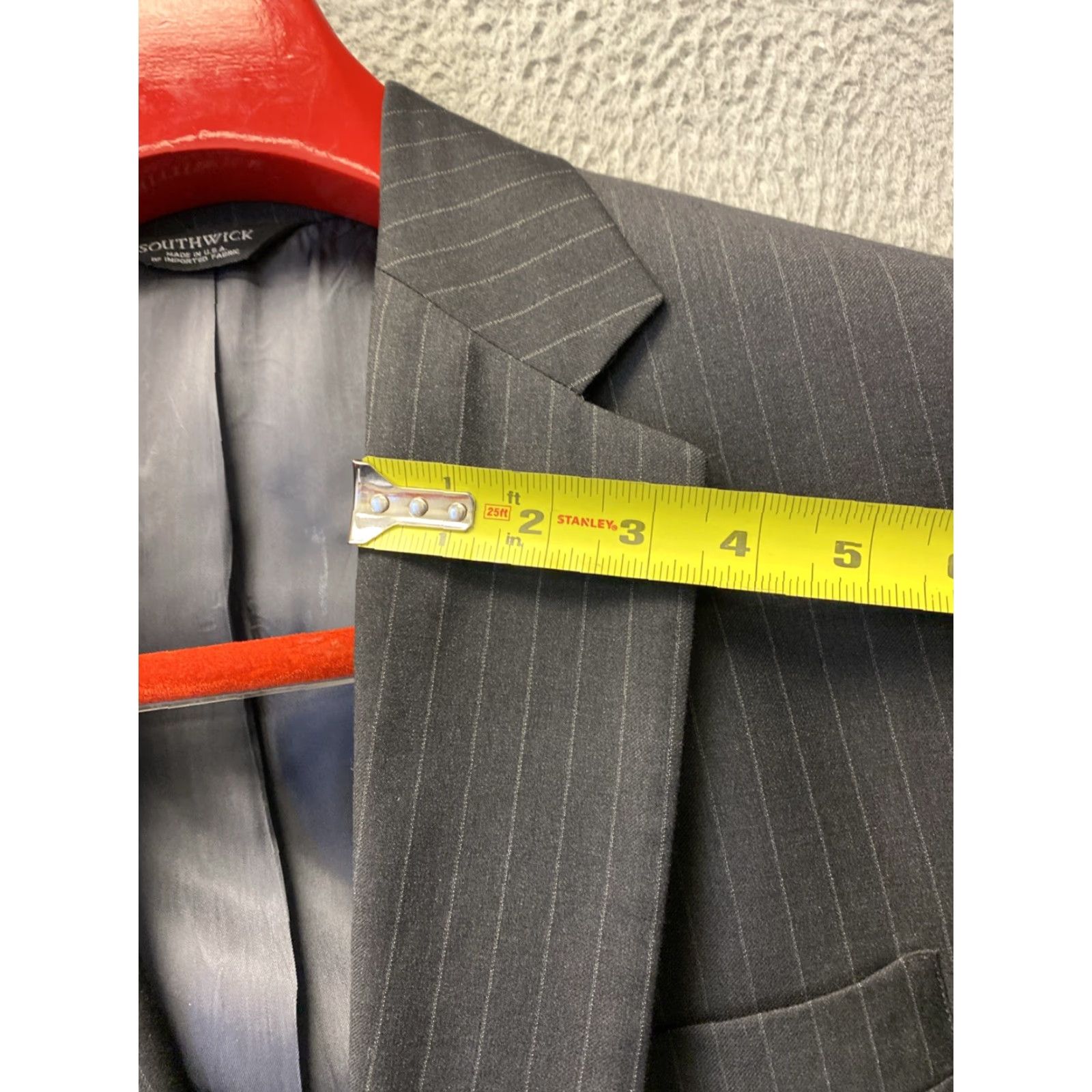 Southwick Southwick Wool Suit 43 R Pants 38x34 Men’s Gray Stripped USA 2 Piece Regular Wool Suit Size 46R - 7 Thumbnail