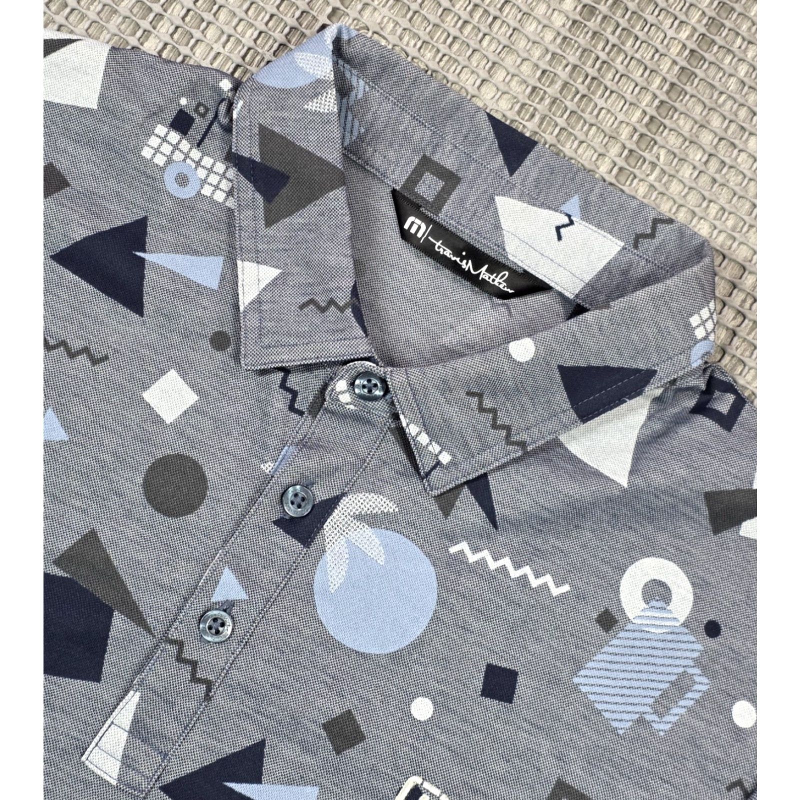 TravisMathew Travis Mathew Polo Shirt Mens M Gray Blue Geometric Print Pima Cotton Golf Polo Shirt M Gray Geometric Print Travis Mathew Size US M / EU 48-50 / 2 - 6 Thumbnail