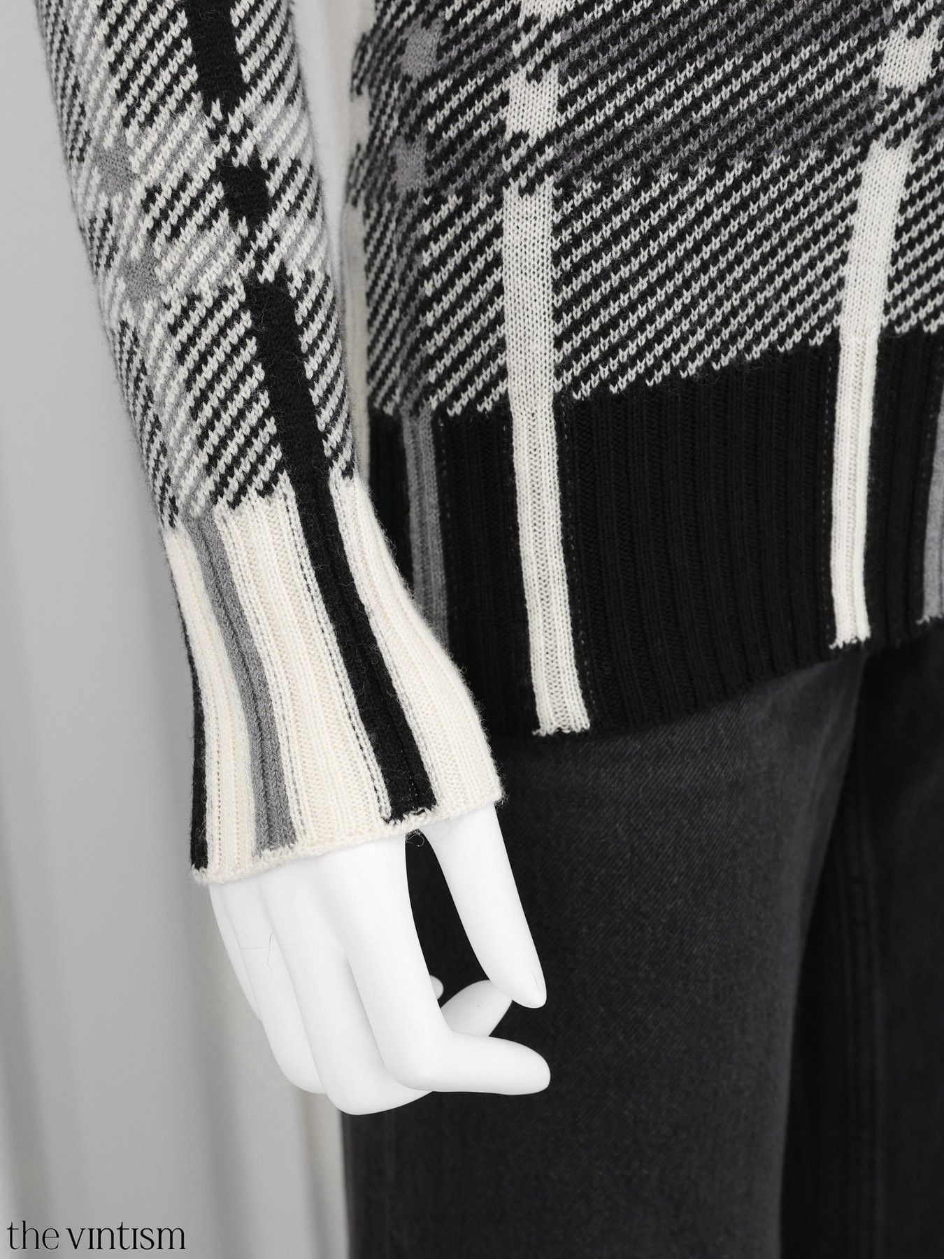 Escada Escada Cream Black Grey Check Pure Virgin Wool Sweater XS/S Size XS / US 0-2 / IT 36-38 - 6 Thumbnail