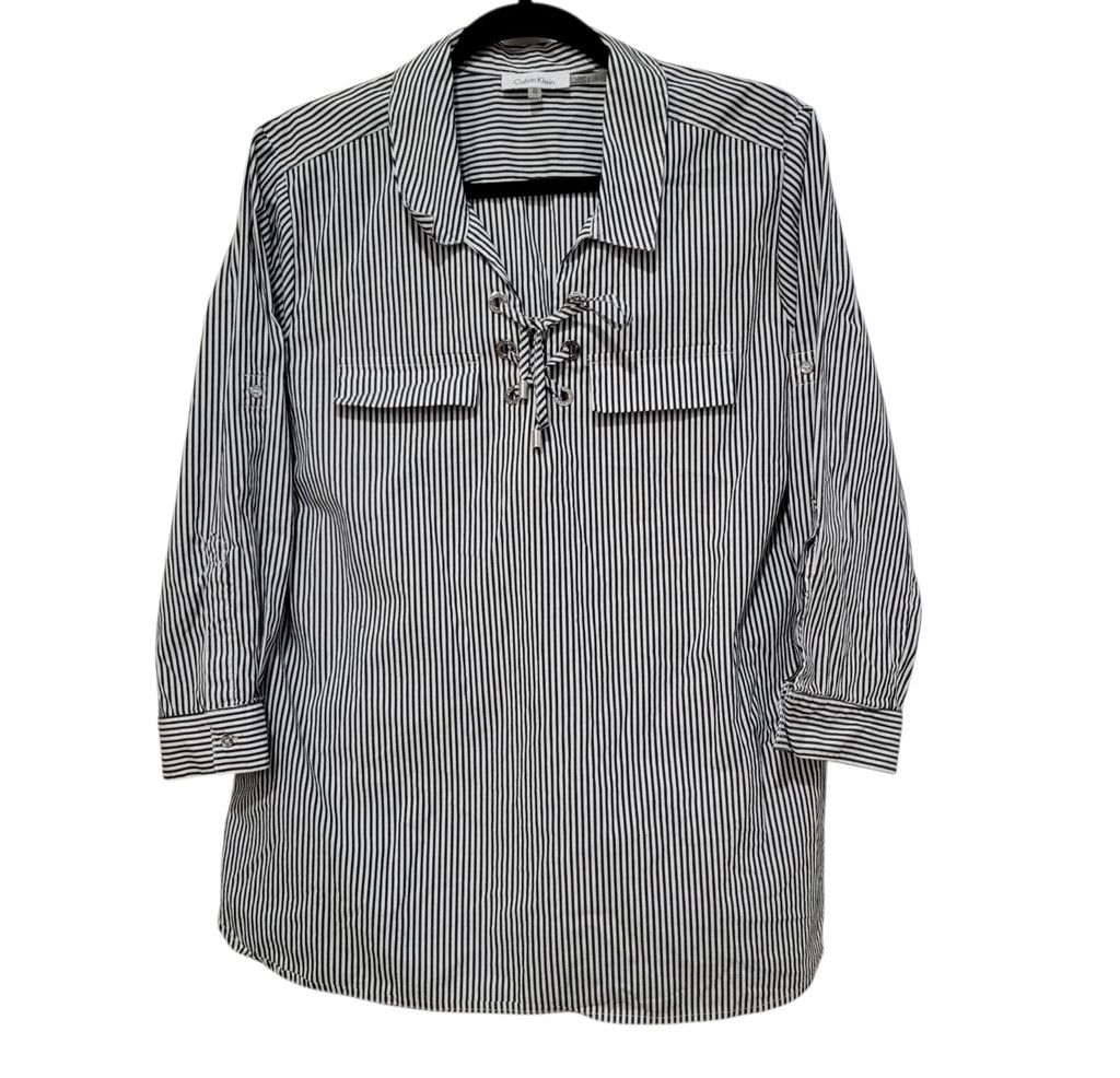 Calvin Klein Calvin Klein Women Black White Front Tie Roll-Tab Blouse XL Size XL / US 12-14 / IT 48-50 - 6 Thumbnail