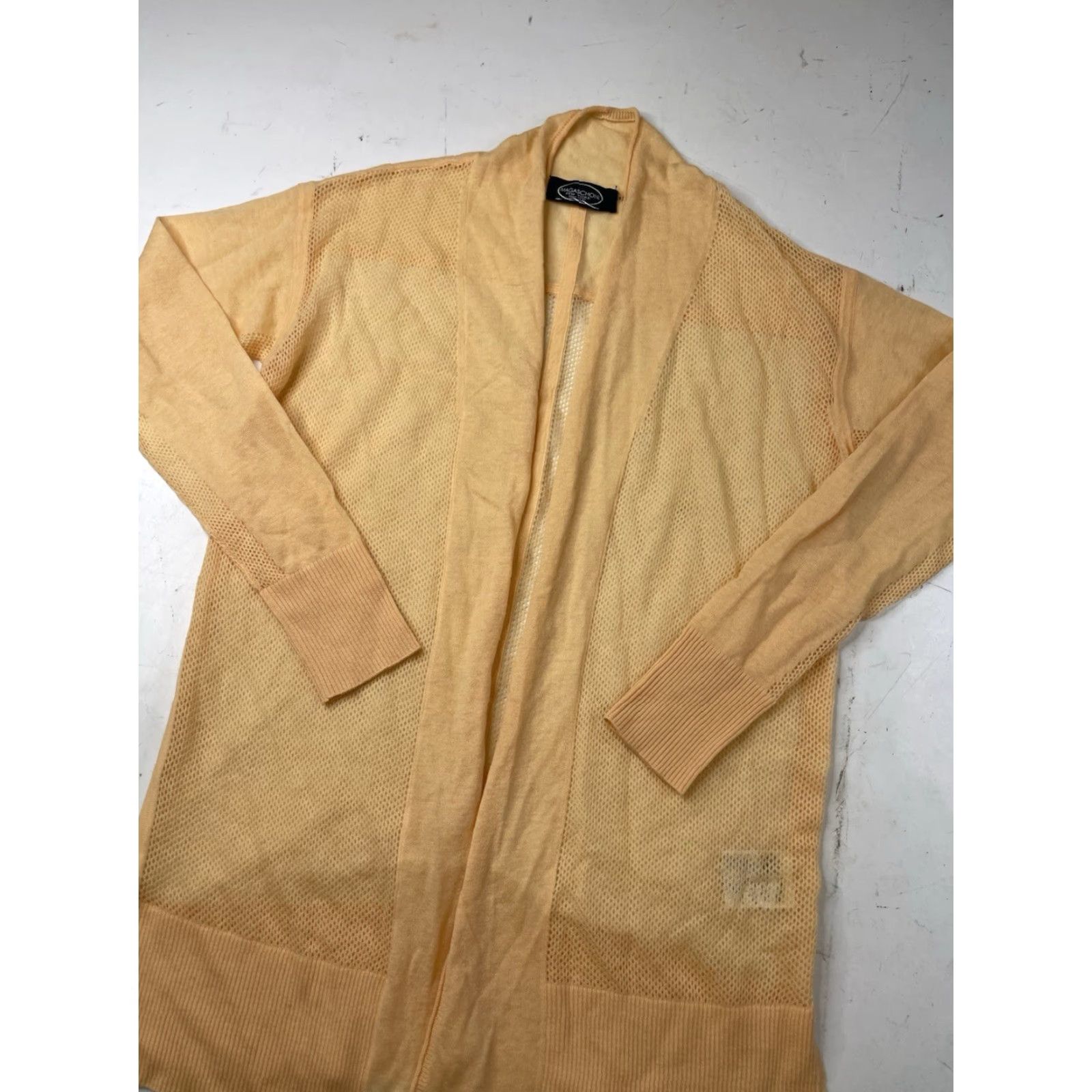 Vintage Magaschoni Cardigan Sweater Womens Open Front Duster Orange Small V-Neck Lightweight Cashmere Knit Ribbed Cuffs Side Slits Mens? Girls? Wait. Size S / US 4 / IT 40 - 2 Thumbnail