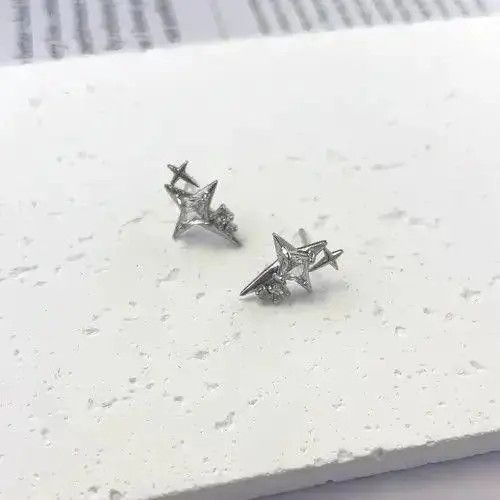 VIBE 925 Silver Plated CZ Star Stud Earrings for Men Women Size ONE SIZE - 7 Thumbnail