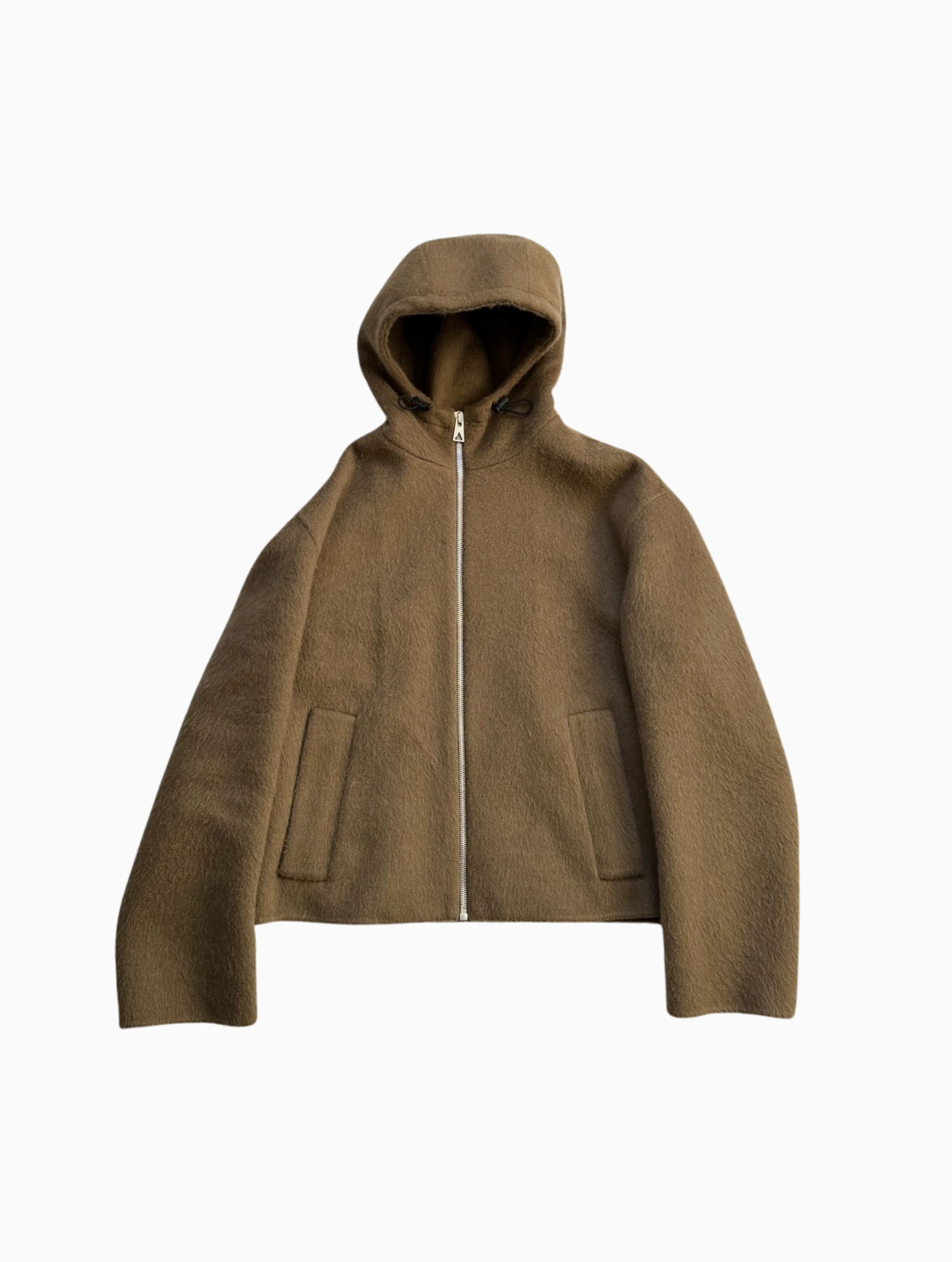 image of Bottega Veneta Fw23 Alpaca / Wool Blend Hooded Jacket in Brown, Men's (Size Medium)