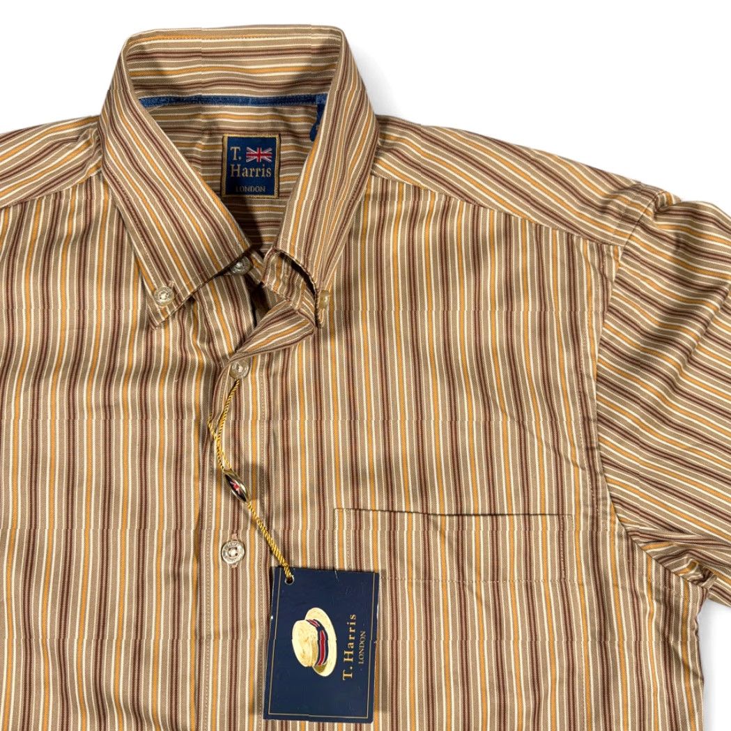 Vintage T Harris London Shirt Adult SMALL Brown Yelloiw Cotton Striped Button-Down Tags Size US S / EU 44-46 / 1 - 2 Thumbnail