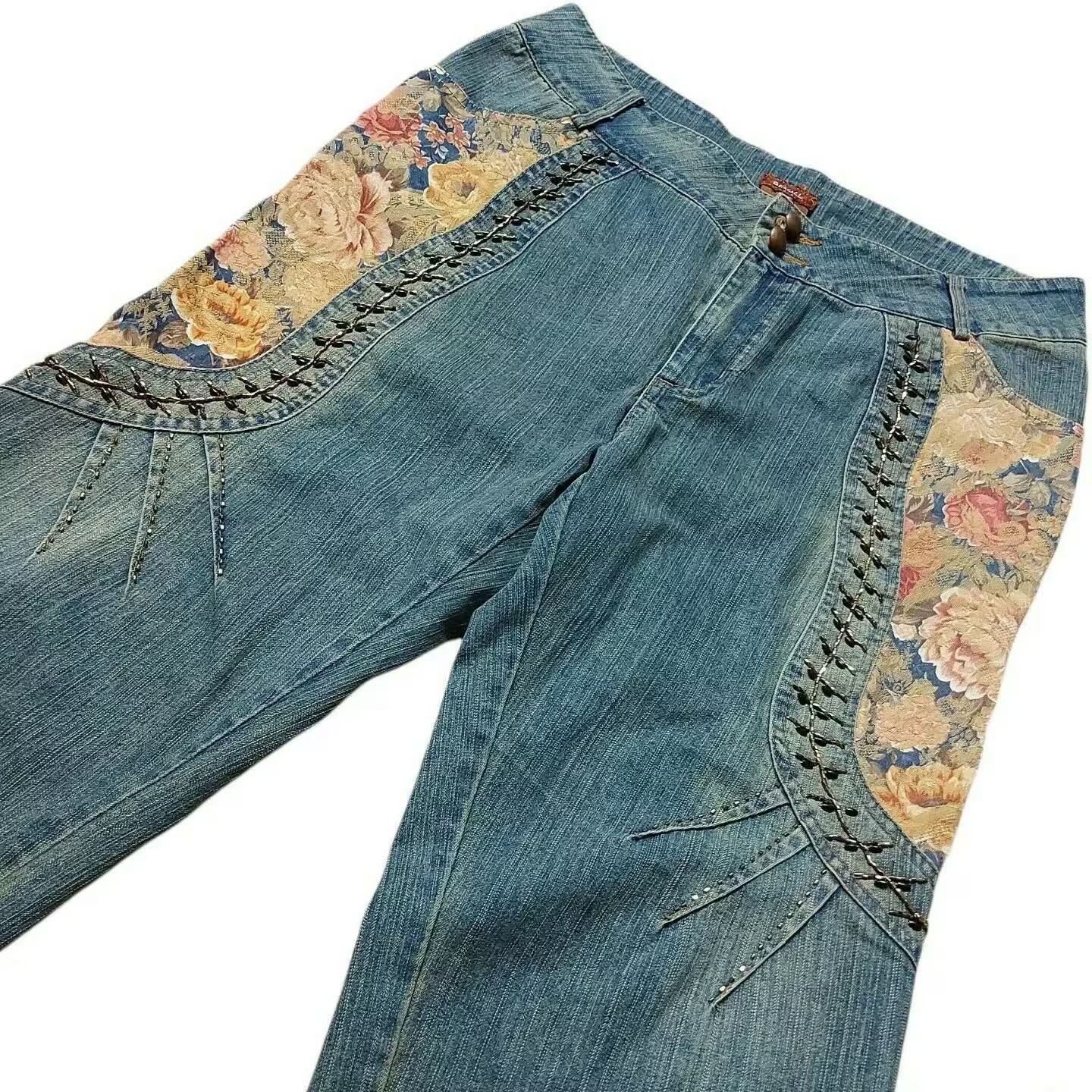 Vintage Vintage Jeans Denim L Floral Patched Beaded Inseam 23.5 Size 30" / US 8 / IT 44 - 7 Thumbnail