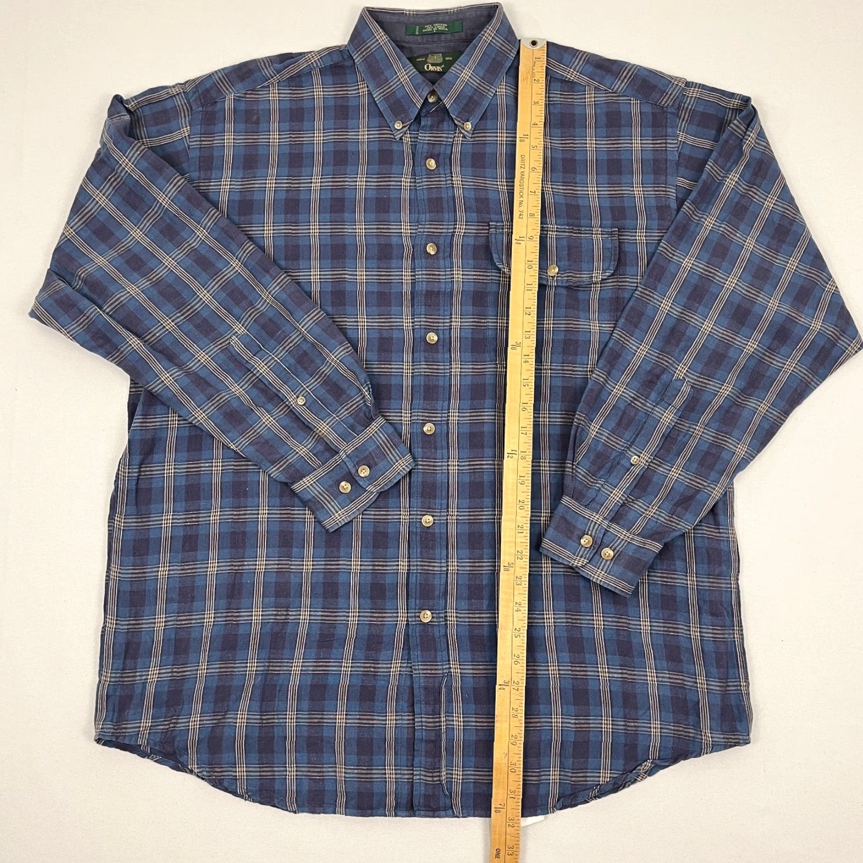 Orvis Orvis Shirt Mens L Blue Plaid Linen Blend Button-Up Long Sleeve VTG - Classic Outdoor, Casual, Travel, Workwear, Button-Down, Blue Plaid, Cotton Linen Size US L / EU 52-54 / 3 - 4 Thumbnail
