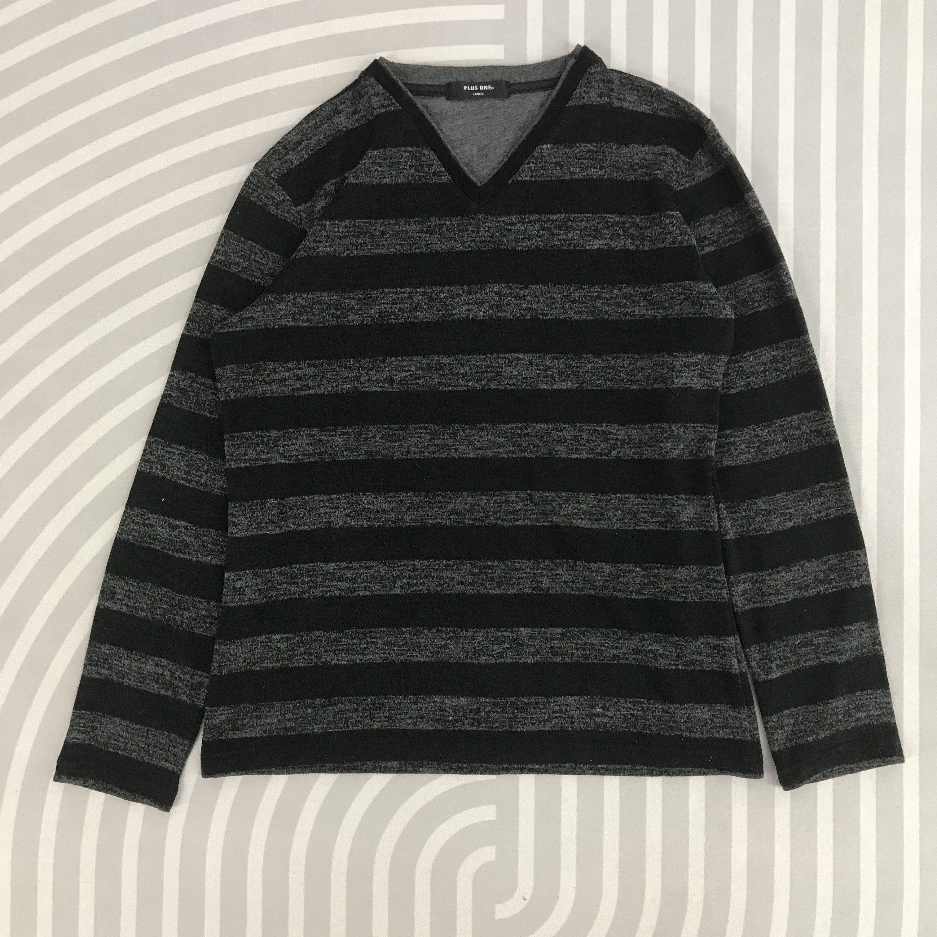 Japanese Brand × Plus One Clothing × Vintage Plus one punk style Striped design Long Sleeve T-shirts Size US L / EU 52-54 / 3 - 1 Thumbnail