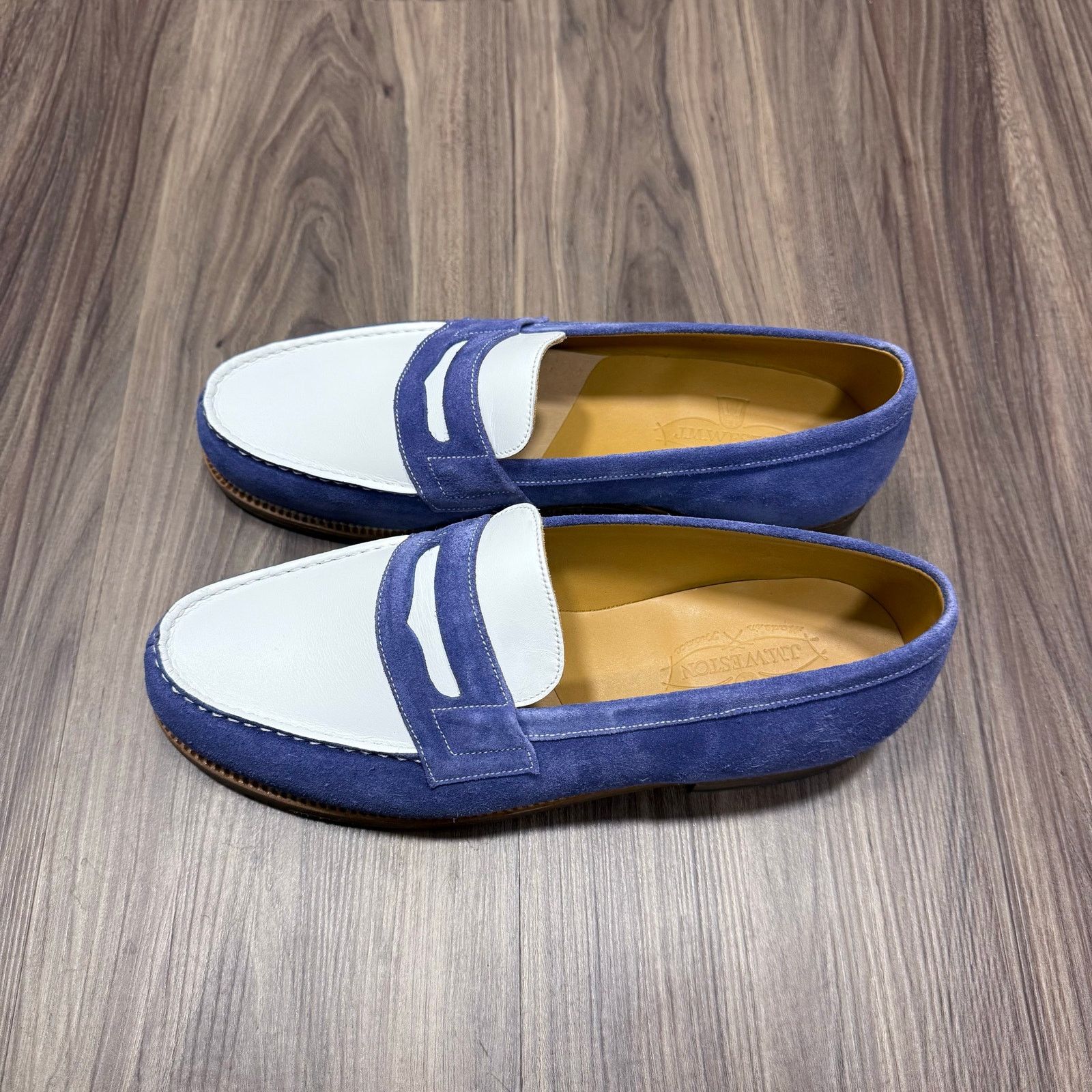 J.M. Weston NIB J.M Weston 180 Blue & White Penny Loafers Size 9US / 8UK Size US 9 / EU 42 - 4 Thumbnail